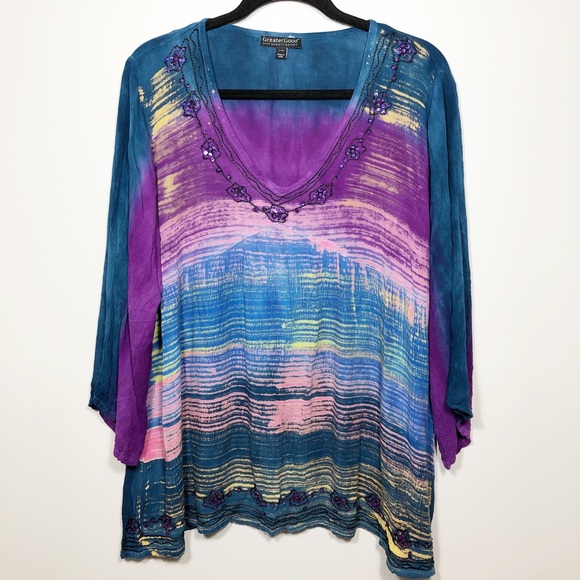 Greater Good Tops - Greater Good Tie Dye Sequin Tunic Top size L/XL